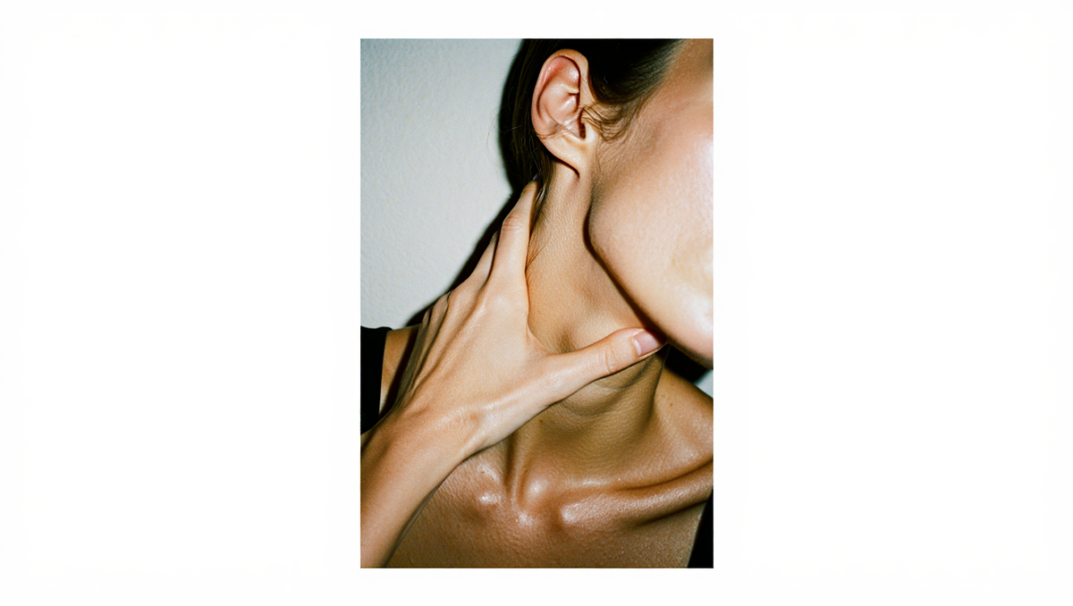 Person touching their neck and shoulders