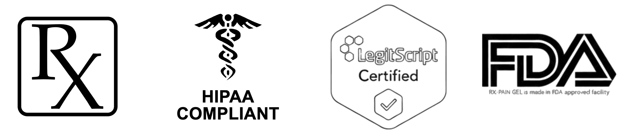 Certifications: Rx, HIPAA Compliant, LegitScript Certified, FDA