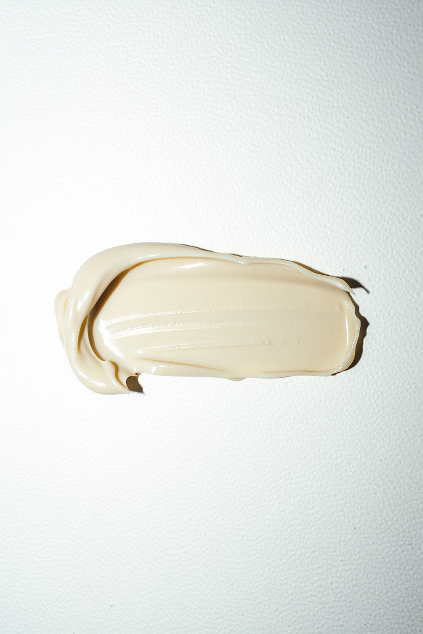 Beige lotion swipe on a white background