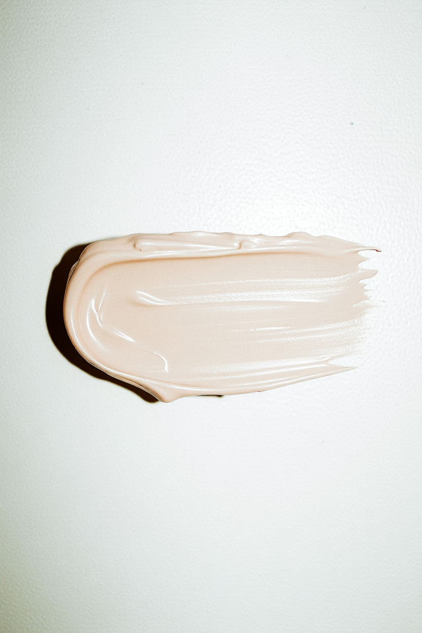 Beige lotion swipe on a white background