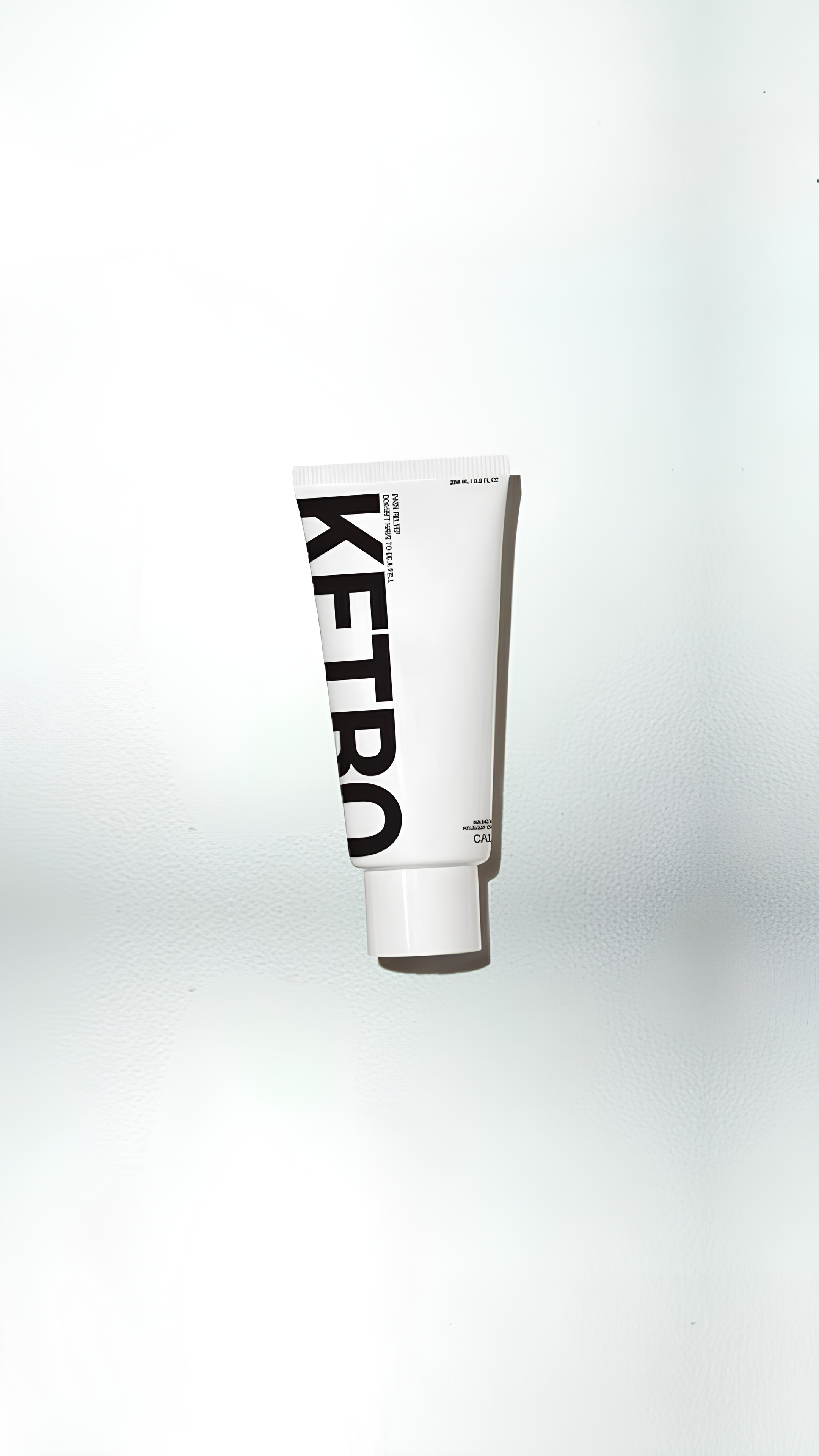 White tube with black text on a white background